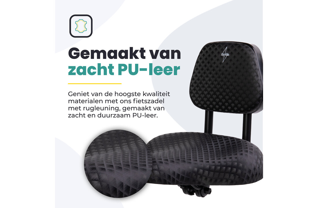 Voltano Fietszadel Met Rugsteun / Rugleuning - Zwart - Verstelbaar - Waterdicht - Gratis Zadelstrop