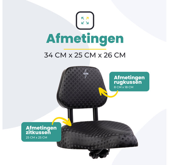 Voltano Fietszadel Met Rugsteun / Rugleuning - Zwart - Verstelbaar - Waterdicht - Gratis Zadelstrop