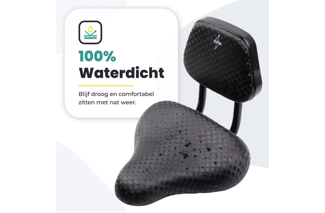 Voltano Fietszadel Met Rugsteun / Rugleuning - Zwart - Verstelbaar - Waterdicht - Gratis Zadelstrop