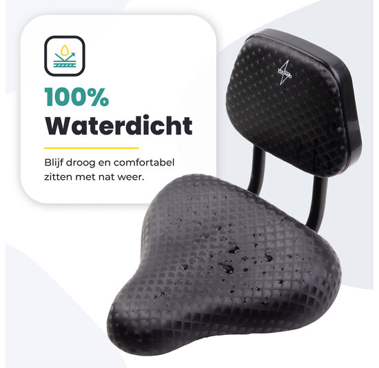 Voltano Fietszadel Met Rugsteun / Rugleuning - Zwart - Verstelbaar - Waterdicht - Gratis Zadelstrop