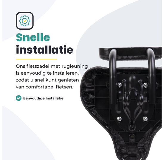 Voltano Fietszadel Met Rugsteun / Rugleuning - Zwart - Verstelbaar - Waterdicht - Gratis Zadelstrop