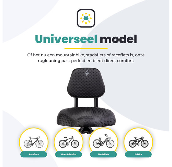 Voltano Fietszadel Met Rugsteun / Rugleuning - Zwart - Verstelbaar - Waterdicht - Gratis Zadelstrop