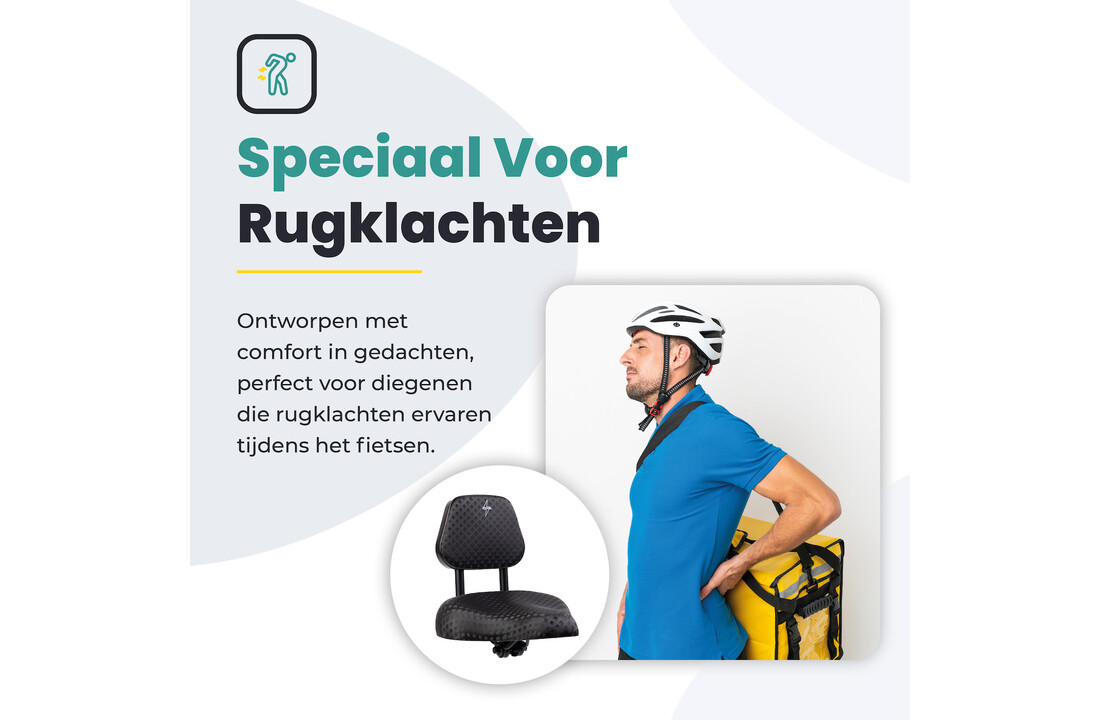 Voltano Fietszadel Met Rugsteun / Rugleuning - Zwart - Verstelbaar - Waterdicht - Gratis Zadelstrop