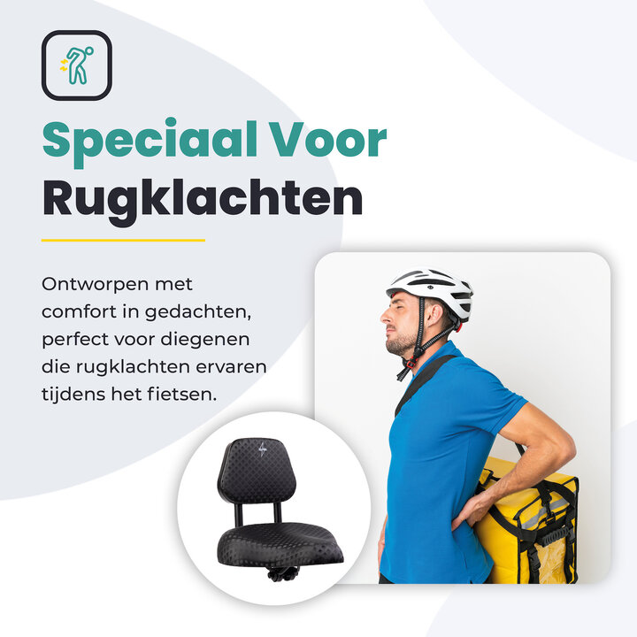 Voltano Fietszadel Met Rugsteun / Rugleuning - Zwart - Verstelbaar - Waterdicht - Gratis Zadelstrop