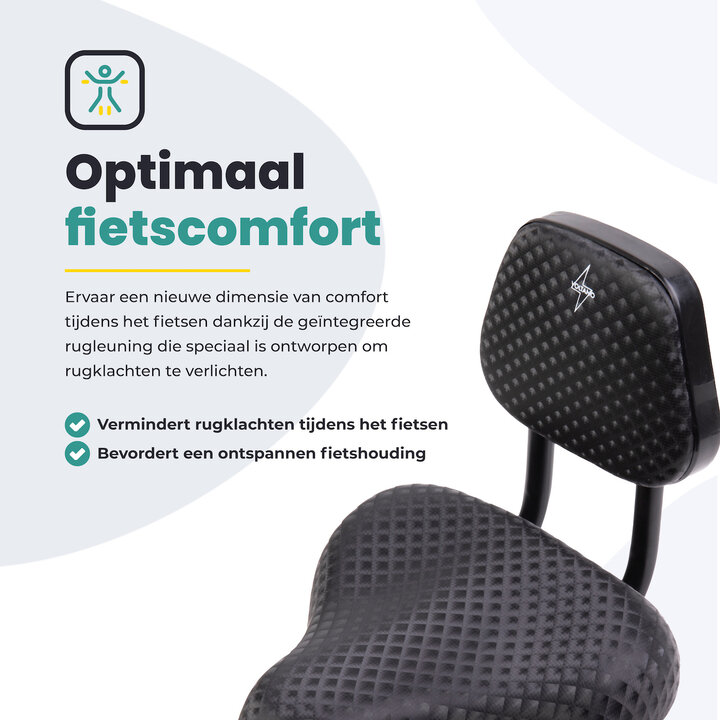 Voltano Fietszadel Met Rugsteun / Rugleuning - Zwart - Verstelbaar - Waterdicht - Gratis Zadelstrop