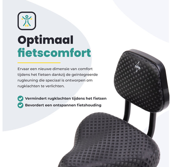 Voltano Fietszadel Met Rugsteun / Rugleuning - Zwart - Verstelbaar - Waterdicht - Gratis Zadelstrop