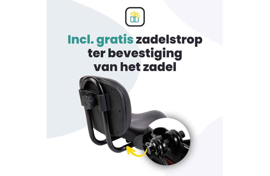 Voltano Fietszadel Met Rugsteun / Rugleuning - Zwart / Grijs - Verstelbaar - Waterdicht - Gratis Zadelstrop