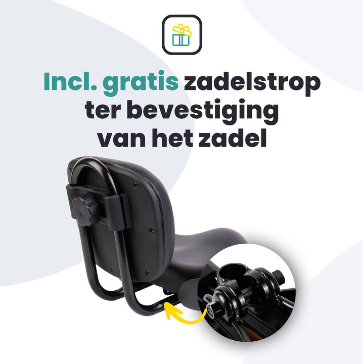 Voltano Fietszadel Met Rugsteun / Rugleuning - Zwart / Grijs - Verstelbaar - Waterdicht - Gratis Zadelstrop