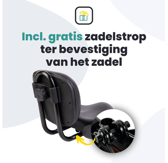 Voltano Fietszadel Met Rugsteun / Rugleuning - Zwart / Grijs - Verstelbaar - Waterdicht - Gratis Zadelstrop