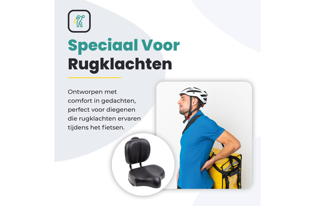 Voltano Fietszadel Met Rugsteun / Rugleuning - Zwart / Grijs - Verstelbaar - Waterdicht - Gratis Zadelstrop