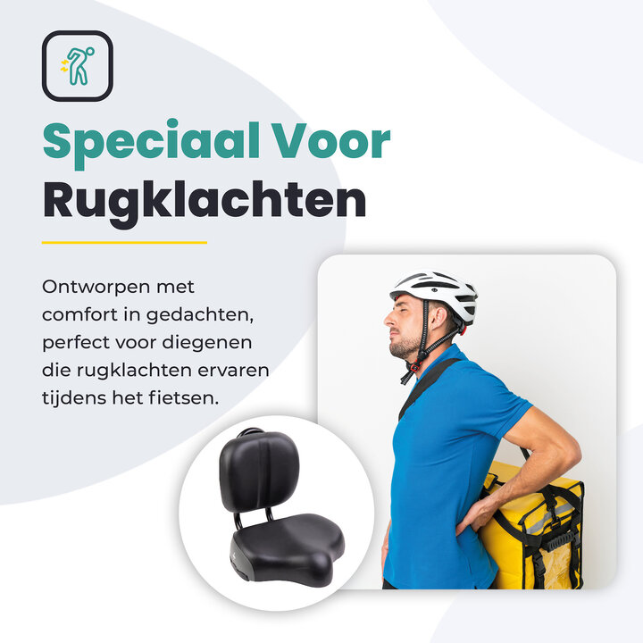 Voltano Fietszadel Met Rugsteun / Rugleuning - Zwart / Grijs - Verstelbaar - Waterdicht - Gratis Zadelstrop