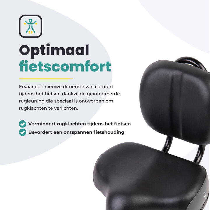 Voltano Fietszadel Met Rugsteun / Rugleuning - Zwart / Grijs - Verstelbaar - Waterdicht - Gratis Zadelstrop