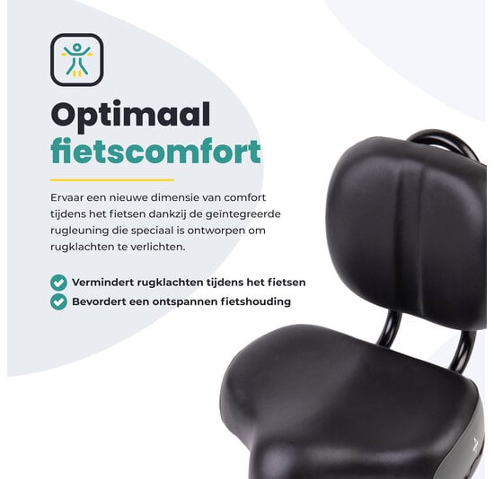 Voltano Fietszadel Met Rugsteun / Rugleuning - Zwart / Grijs - Verstelbaar - Waterdicht - Gratis Zadelstrop