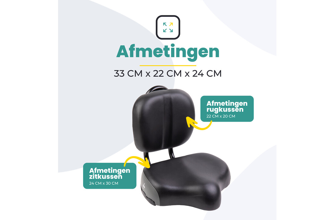 Voltano Fietszadel Met Rugsteun / Rugleuning - Zwart / Grijs - Verstelbaar - Waterdicht - Gratis Zadelstrop