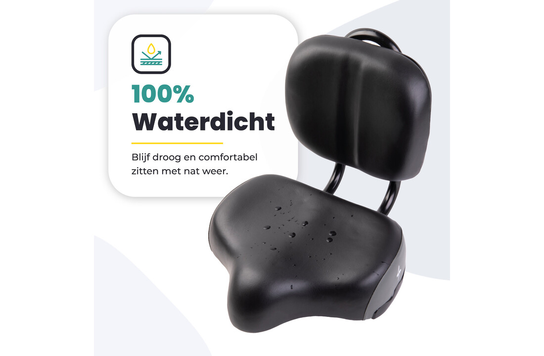 Voltano Fietszadel Met Rugsteun / Rugleuning - Zwart / Grijs - Verstelbaar - Waterdicht - Gratis Zadelstrop