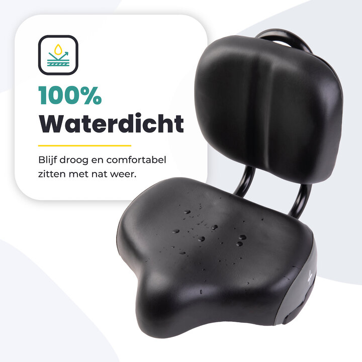 Voltano Fietszadel Met Rugsteun / Rugleuning - Zwart / Grijs - Verstelbaar - Waterdicht - Gratis Zadelstrop