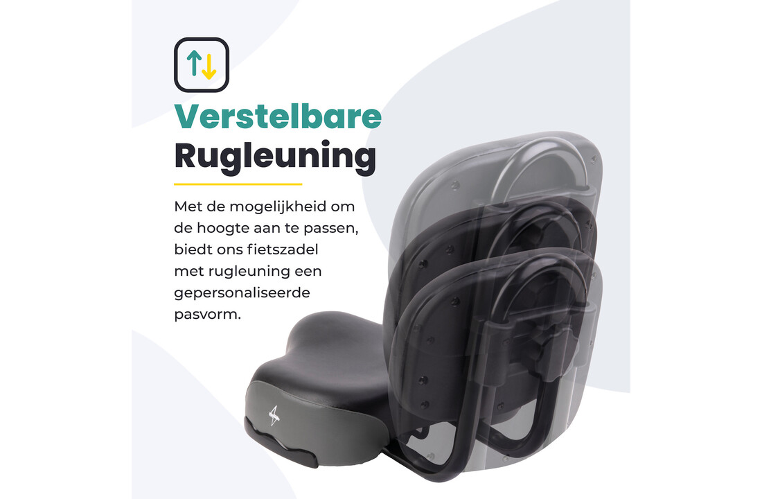 Voltano Fietszadel Met Rugsteun / Rugleuning - Zwart / Grijs - Verstelbaar - Waterdicht - Gratis Zadelstrop