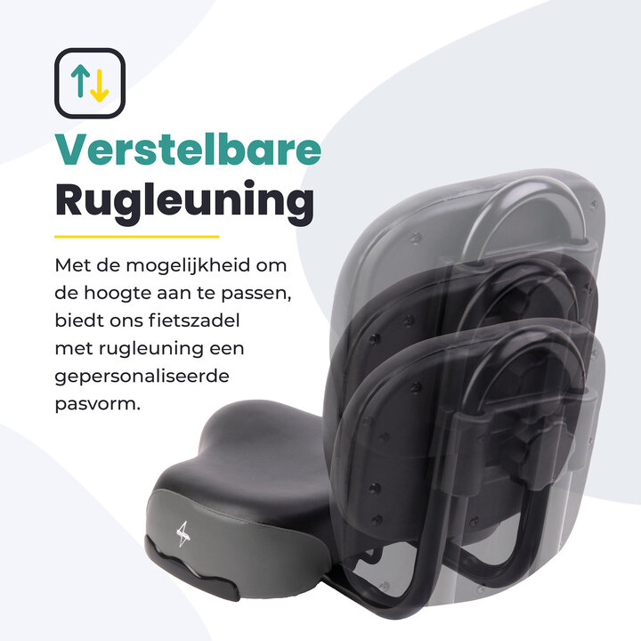 Voltano Fietszadel Met Rugsteun / Rugleuning - Zwart / Grijs - Verstelbaar - Waterdicht - Gratis Zadelstrop