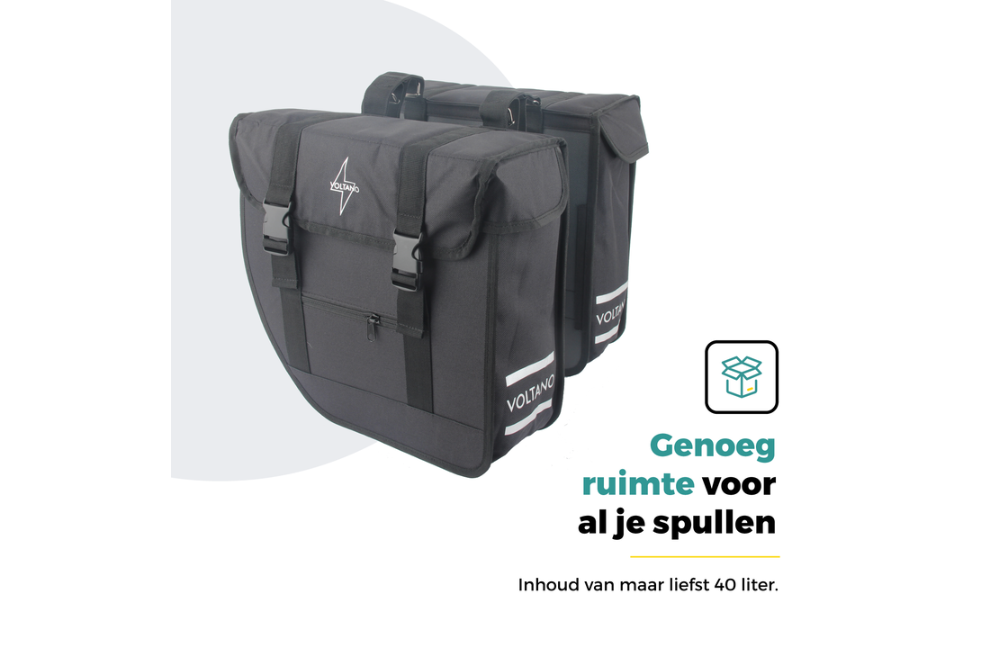 Voltano Dubbele Fietstas Urban Flow XL Afgeschuind - Zwart - 40 Liter - Waterdicht Polyester