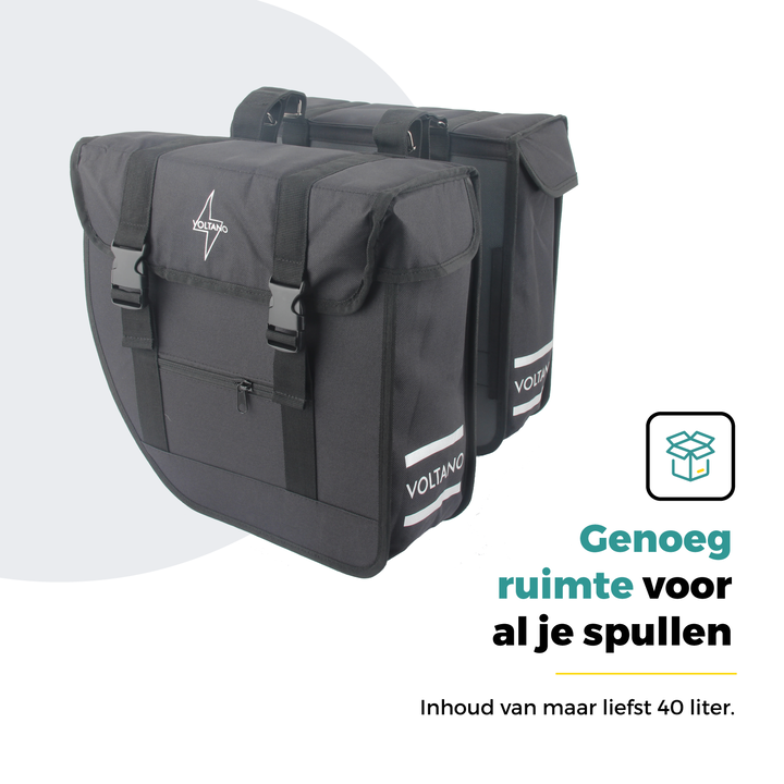 Voltano Dubbele Fietstas Urban Flow XL Afgeschuind - Zwart - 40 Liter - Waterdicht Polyester