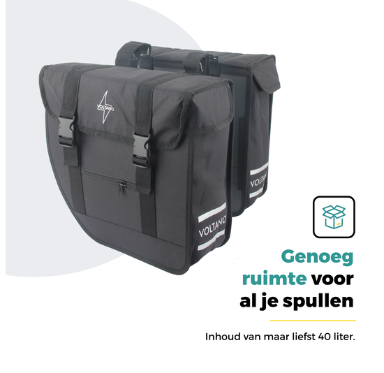 Voltano Dubbele Fietstas Urban Flow XL Afgeschuind - Zwart - 40 Liter - Waterdicht Polyester