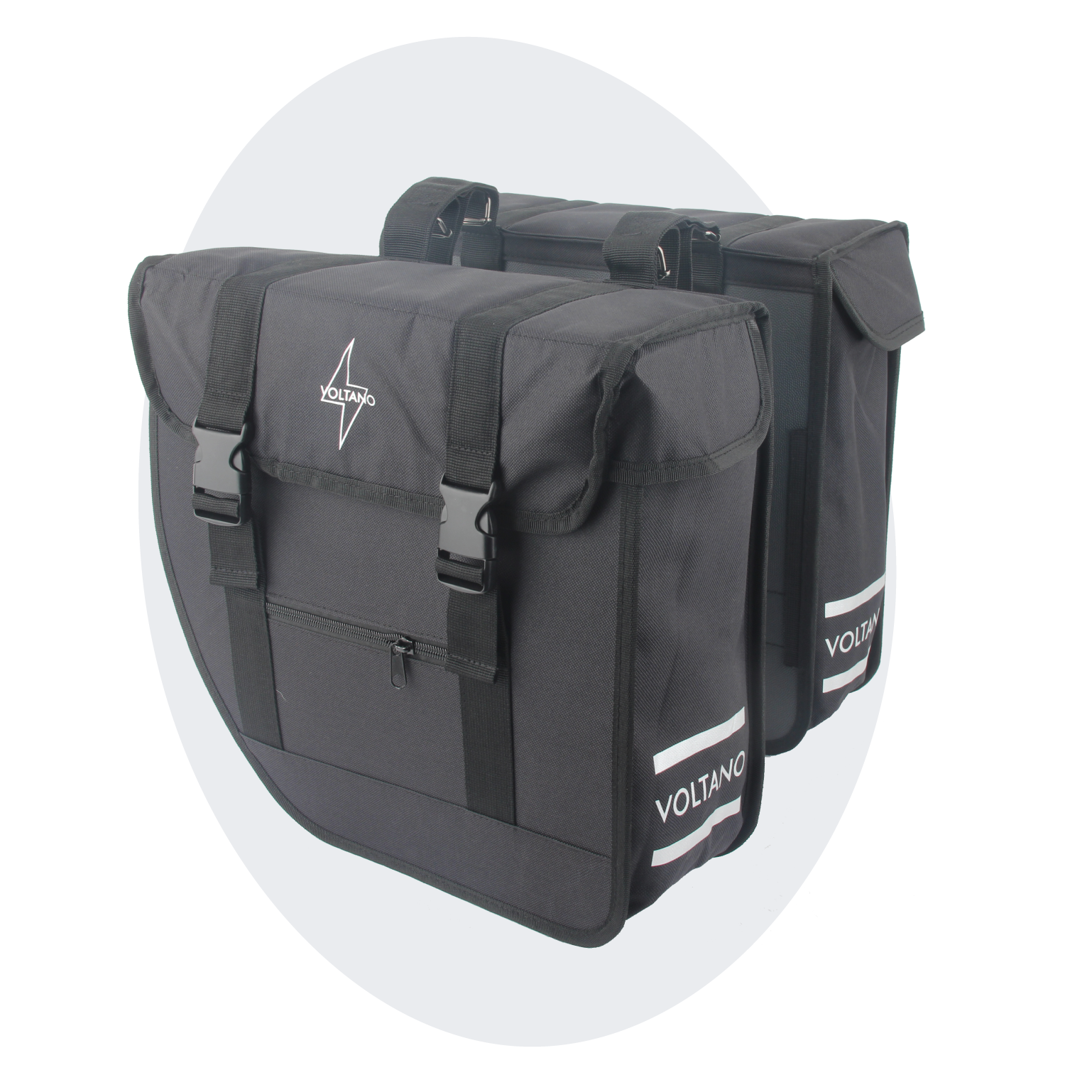 Voltano Dubbele Fietstas Urban Flow XL Afgeschuind - Zwart - 40 Liter - Waterdicht Polyester