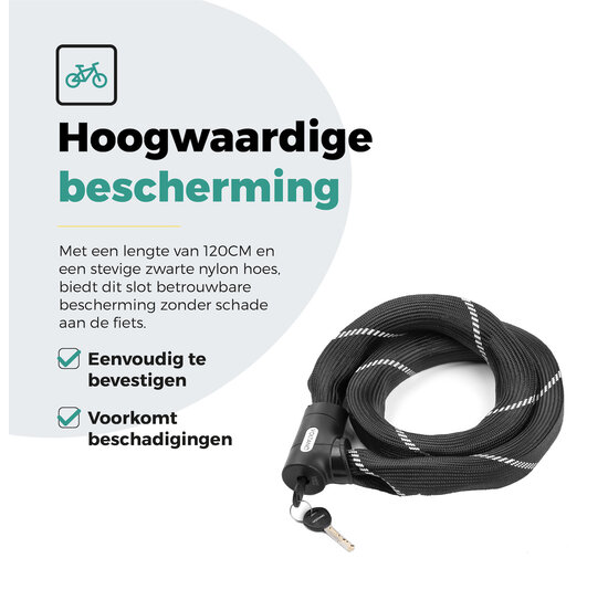 Voltano ART2 Kettingslot Fiets Met Luxe Slotkop - Zwart - 120 CM - ART 2 Slot