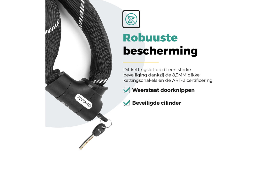 Voltano ART2 Kettingslot Fiets Met Luxe Slotkop - Zwart - 120 CM - ART 2 Slot
