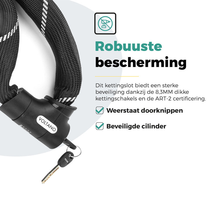 Voltano ART2 Kettingslot Fiets Met Luxe Slotkop - Zwart - 120 CM - ART 2 Slot