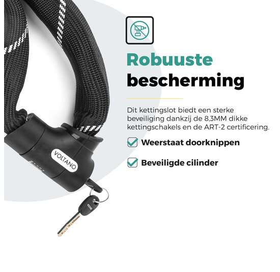 Voltano ART2 Kettingslot Fiets Met Luxe Slotkop - Zwart - 120 CM - ART 2 Slot