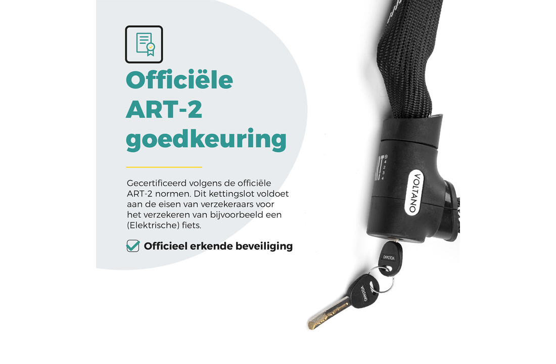 Voltano ART2 Kettingslot Fiets Met Luxe Slotkop - Zwart - 120 CM - ART 2 Slot