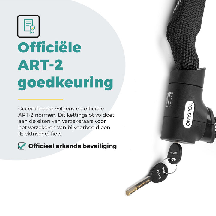 Voltano ART2 Kettingslot Fiets Met Luxe Slotkop - Zwart - 120 CM - ART 2 Slot
