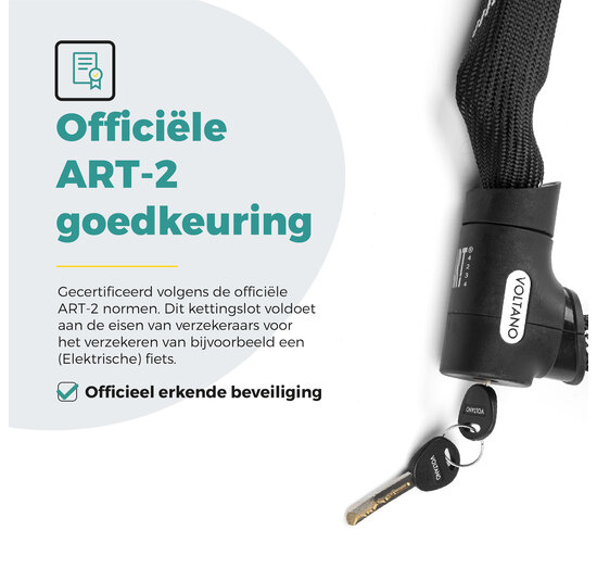 Voltano ART2 Kettingslot Fiets Met Luxe Slotkop - Zwart - 120 CM - ART 2 Slot