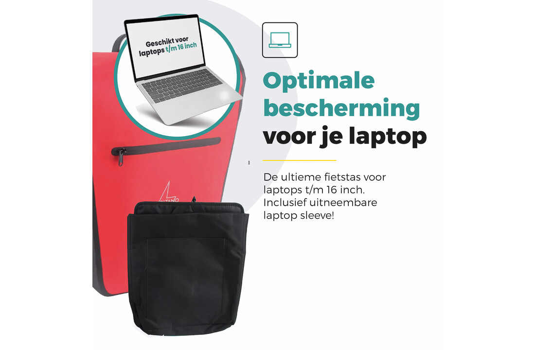 Voltano Luxe E-bike Fietstas 28L - Rood / Zwart - Pakaftas Met Laptop vak - 100% Waterdicht