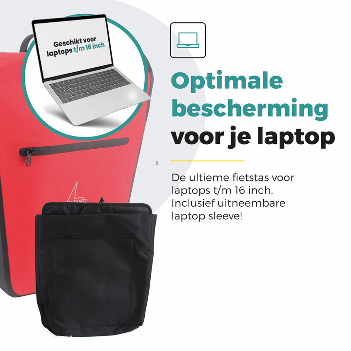 Voltano Luxe E-bike Fietstas 28L - Rood / Zwart - Pakaftas Met Laptop vak - 100% Waterdicht