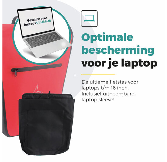 Voltano Luxe E-bike Fietstas 28L - Rood / Zwart - Pakaftas Met Laptop vak - 100% Waterdicht