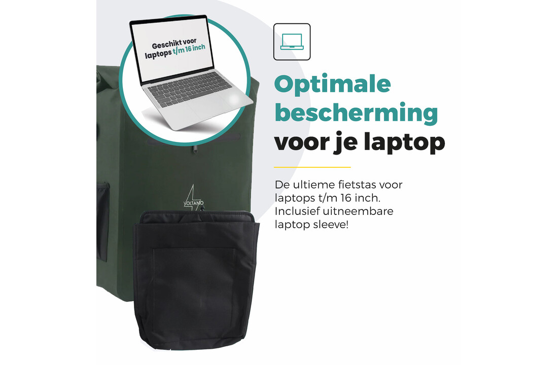 Voltano Luxe E-bike Fietstas / Rugtas - Olijf Groen - 28L - Laptopvak