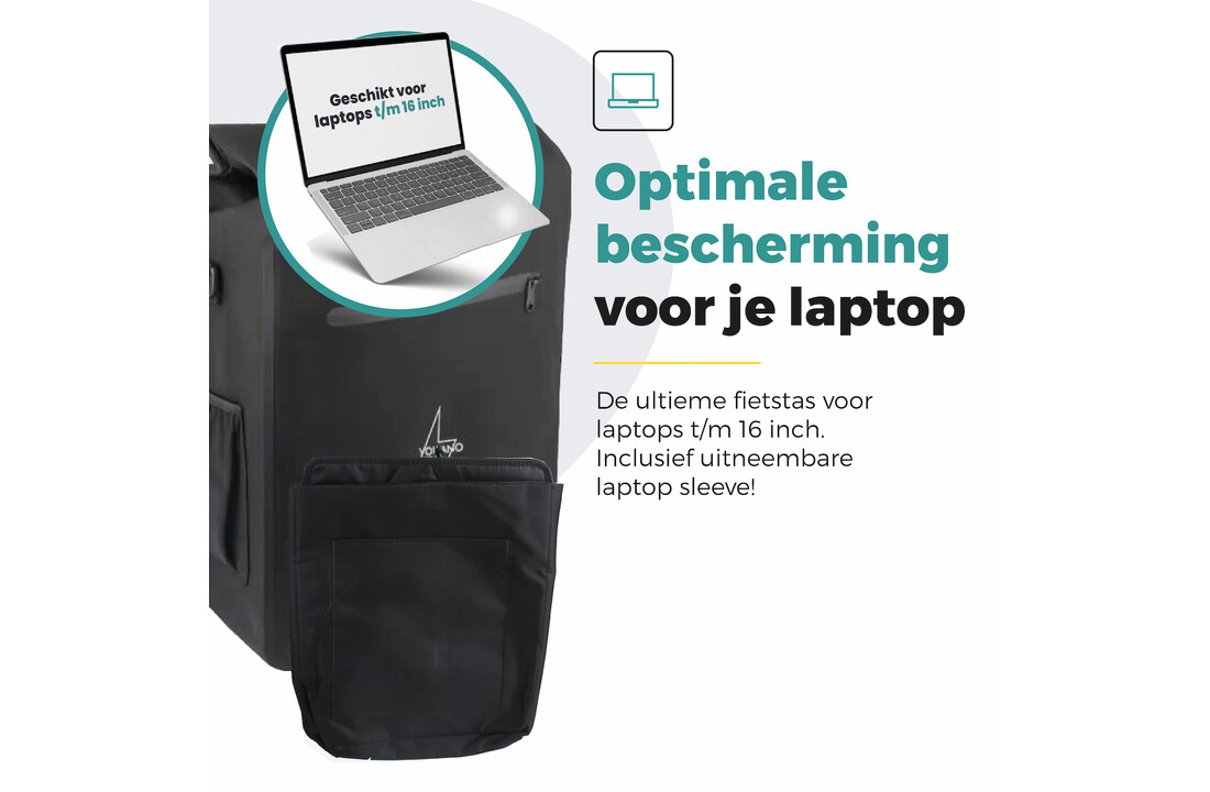 Voltano Luxe E-bike Fietstas / Rugtas - Zwart - 28L - Laptopvak