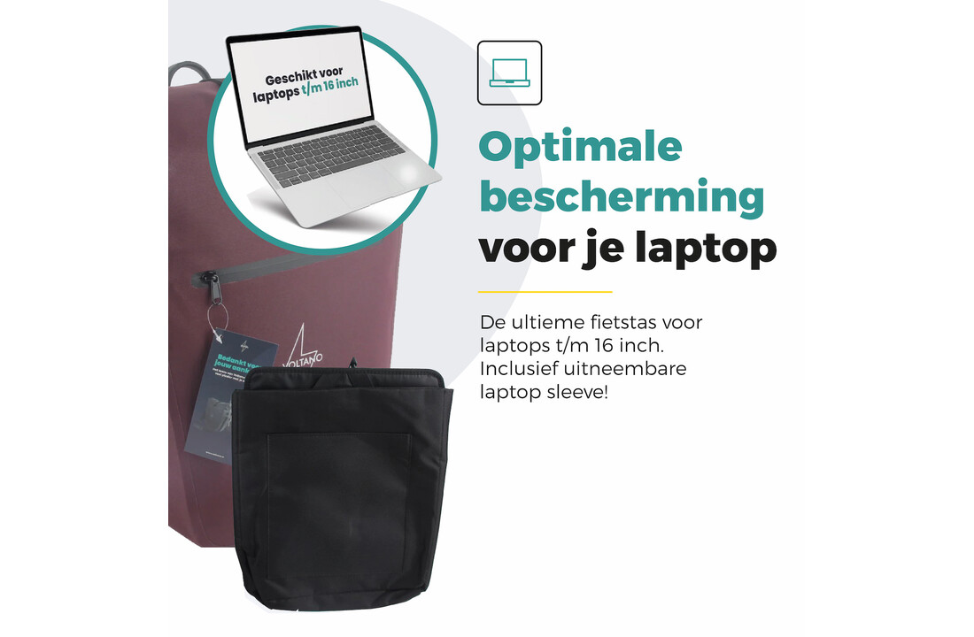 Voltano Luxe E-bike Fietstas 28L - Bordeaux Rood - Pakaftas Met Laptop Vak - 100% Waterdicht