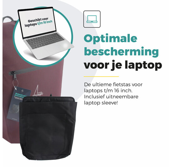 Voltano Luxe E-bike Fietstas 28L - Bordeaux Rood - Pakaftas Met Laptop Vak - 100% Waterdicht