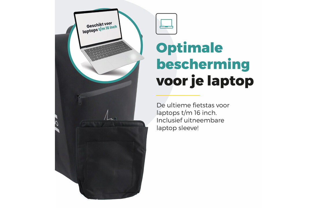 Voltano Luxe E-bike Fietstas 28L - Zwart - Pakaftas Met Laptop vak - 100% Waterdicht