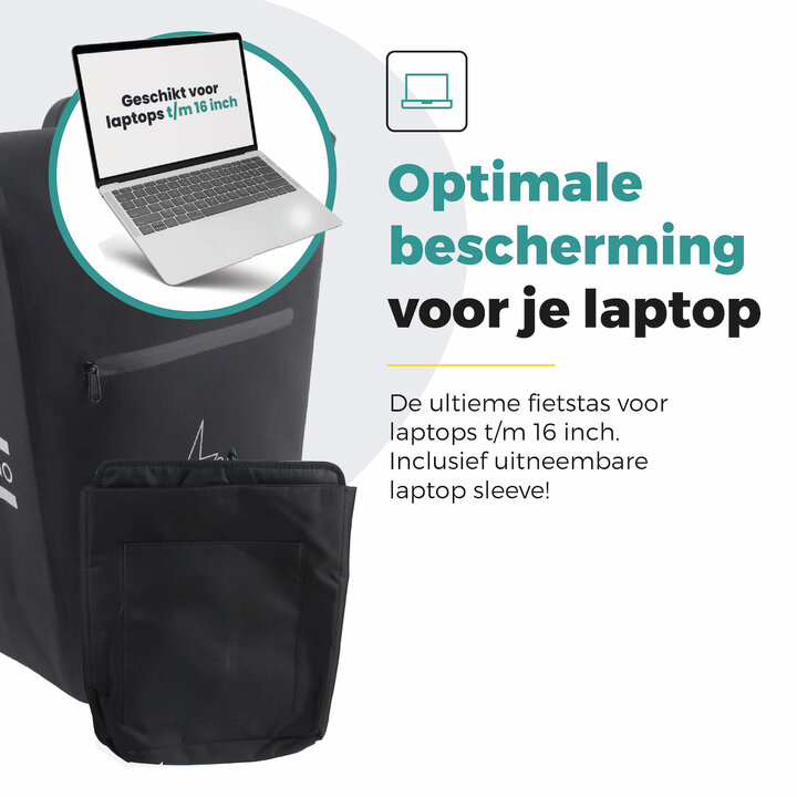 Voltano Luxe E-bike Fietstas 28L - Zwart - Pakaftas Met Laptop vak - 100% Waterdicht