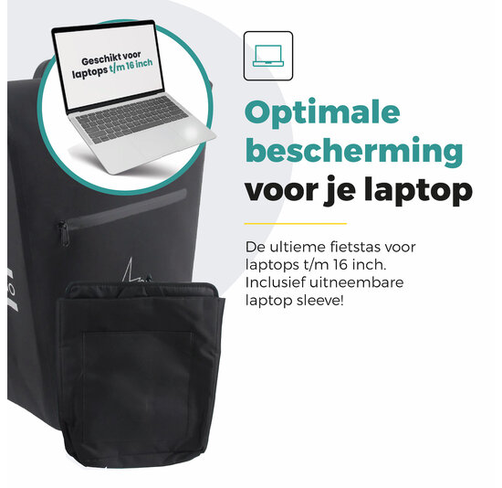 Voltano Luxe E-bike Fietstas 28L - Zwart - Pakaftas Met Laptop vak - 100% Waterdicht