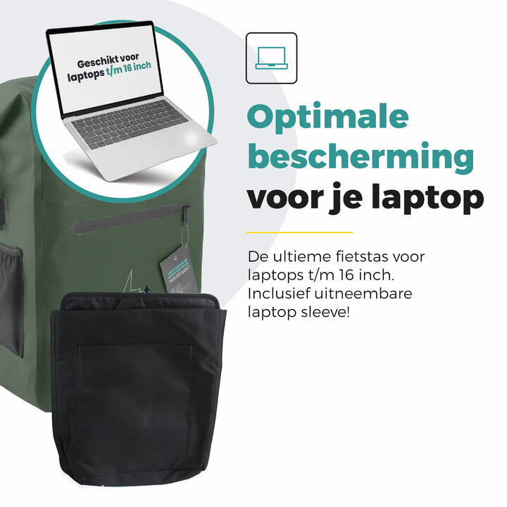 Voltano Luxe Fietstas / Rugtas 28L - Olijf Groen - Enkele Pakaftas - 100% Waterdicht