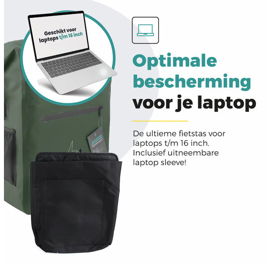 Voltano Luxe Fietstas / Rugtas 28L - Olijf Groen - Enkele Pakaftas - 100% Waterdicht