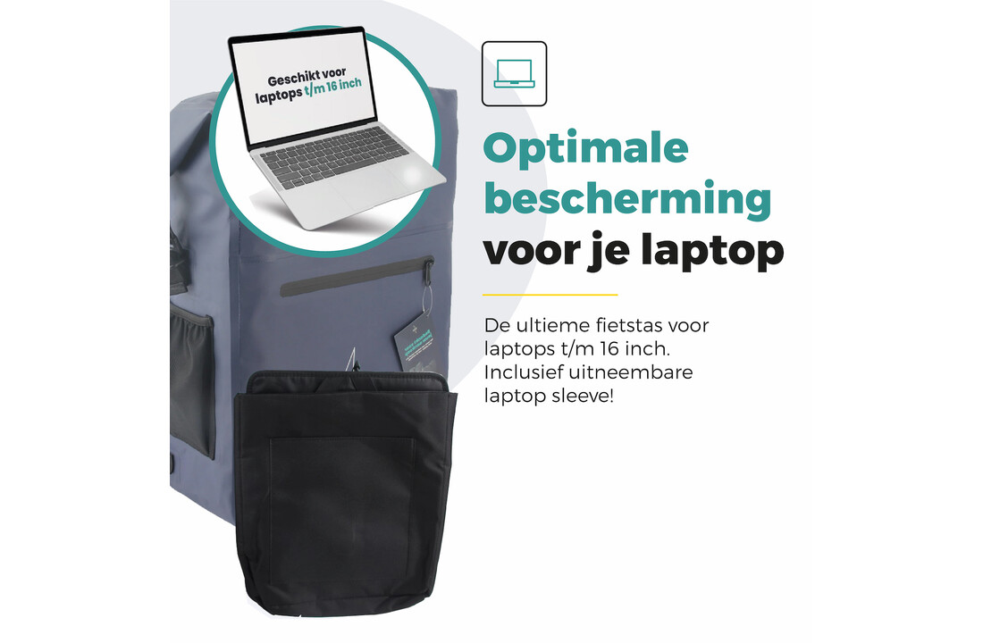 Voltano Luxe Fietstas / Rugtas 28L - Marine Blauw - Enkele Pakaftas - 100% Waterdicht