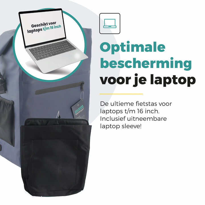 Voltano Luxe Fietstas / Rugtas 28L - Marine Blauw - Enkele Pakaftas - 100% Waterdicht