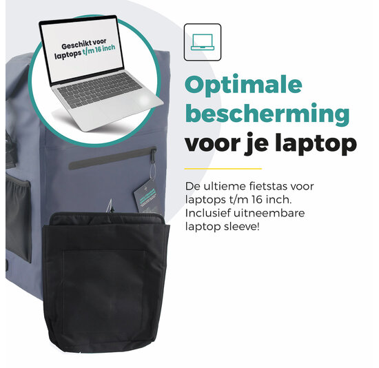 Voltano Luxe Fietstas / Rugtas 28L - Marine Blauw - Enkele Pakaftas - 100% Waterdicht