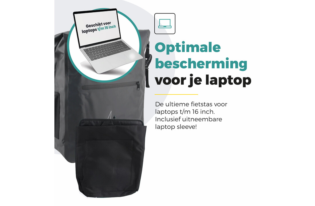 Voltano Luxe Fietstas / Rugtas 28L - Zwart - Enkele Pakaftas - 100% Waterdicht