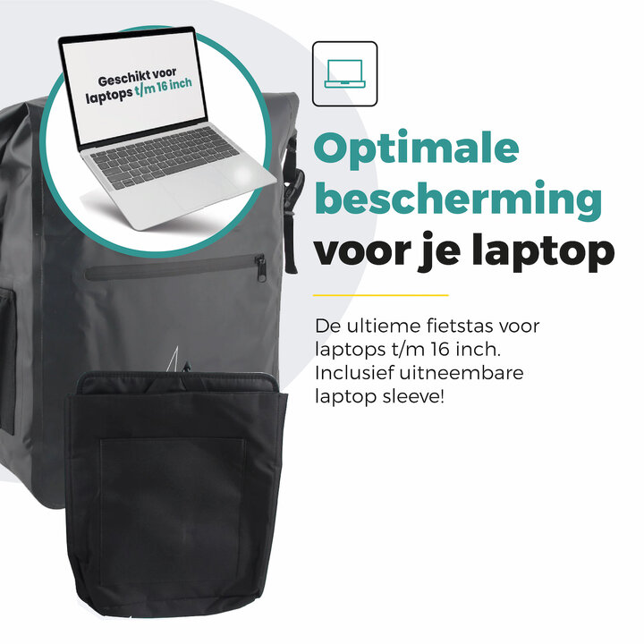 Voltano Luxe Fietstas / Rugtas 28L - Zwart - Enkele Pakaftas - 100% Waterdicht